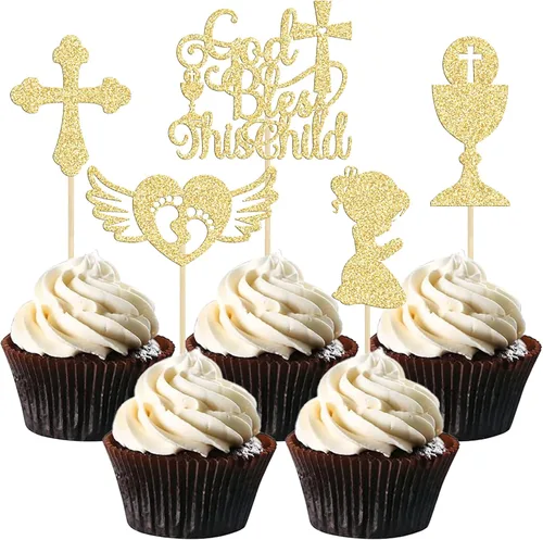 Miniatura 12 de Gyufise Decoración para pastel de primera comunión para bautismo cristiano, decoración religiosa de Dios bendiga Baby Shower para niños, decoración