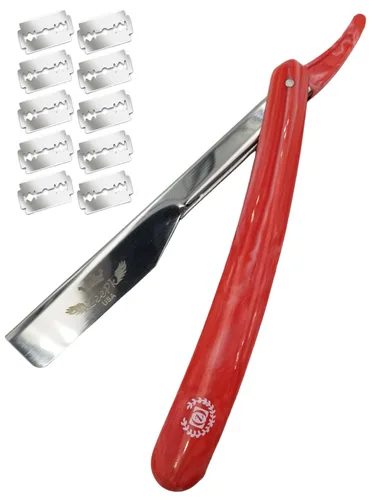 Miniatura 8 de Maquinillas de afeitar para hombres Afeitado Recto Rasierer Rasurar Cuchilla Maquina Rojo + 10 Cuchillas Desechables (blanco)