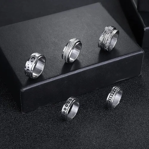 Miniatura 10 de Magitaco Anillos giratorios de acero inoxidable, anillos para ansiedad, anillos de ansiedad para mujeres y hombres