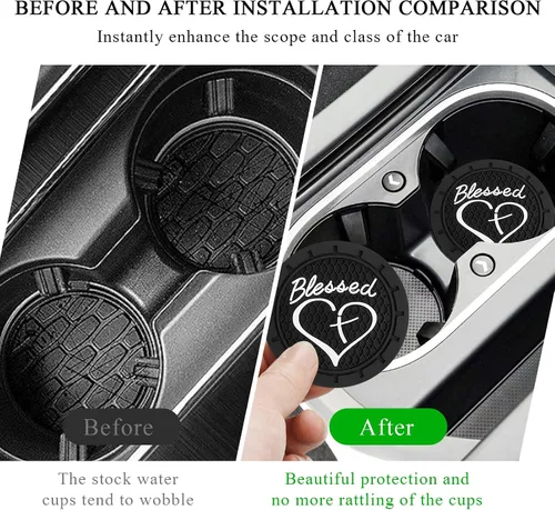 Miniatura 4 de KVAEY 2 PCS Posavasos para Portavasos de Coche, 2.76 Pulgadas Alfombrillas Antideslizantes para Bebidas del Vehículo con Linda Cruz Bendita