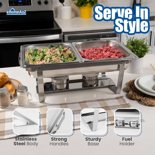 Miniatura 4 de Juego de bufé de platos de roce (paquete de 4) Chafers 8QT buffet servidores y calentadores, servidores de roces con cubiertas, catering, chafer