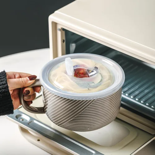 Miniatura 5 de Tazón de sopa de gran tamaño con asa: taza de sopa de cerámica de 38 onzas con tapa, apto para microondas, contenedor de almacenamiento de alimentos