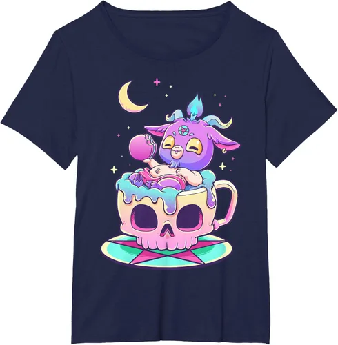 Miniatura 16 de Kawaii Pastel Goth Cute espeluznante Pentáculo Baphomet - Camiseta de cabra, Negro
