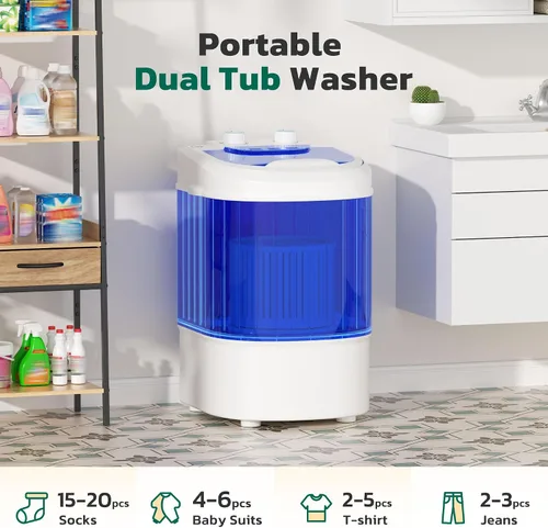 Miniatura 5 de Greenvelly Lavadora portátil, lavadora pequeña de 6.6 libras de una sola tina con cesta giratoria, lavadora semiautomática para apartamentos, Azul