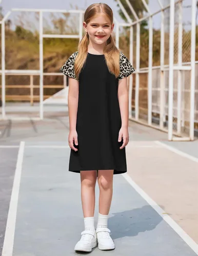 Miniatura 7 de Arshiner Vestido de verano para niñas de 5 a 12 años de manga corta de algodón estampado casual
