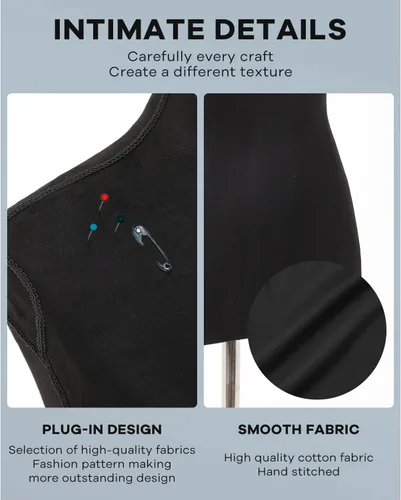Miniatura 4 de Maniquí, forma de vestido, maniquí femenino, torso, ajustable, 59-67 pulgadas, soporte de cuerpo manicano mejorado para pantallas de mujer, soporte