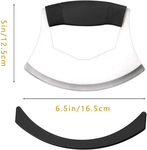 Miniatura 2 de Mezzaluna - Picador de ensalada, cuchillo mezzaluna de acero inoxidable, cortador afilado con cubierta de protección, cortador de verduras