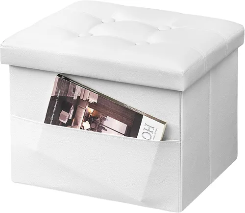 Miniatura 21 de AmasSmile Otomana de Almacenamiento Plegable Reposapiés, Banco Reposapiés de Cuero, Otomana Corta, Almacén de Reposapiés, Libros