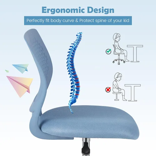 Miniatura 5 de MEDIMALL Silla de escritorio para niños, silla de oficina ergonómica azul para niños de 8 a 12 años con soporte lumbar, silla de escritorio