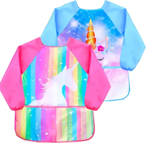 Miniatura 8 de Sylfairy Bata de arte para niños, impermeable, para pintar, delantal de pintura para niños pequeños