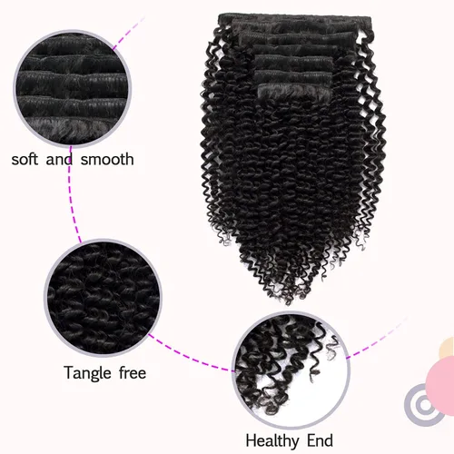 Miniatura 4 de Kinkys - Extensiones de cabello rizado con clip, 3C 4A, negro natural, 100% cabello humano Remy, 4.23 oz, 7 piezas, 18 clips para mujeres