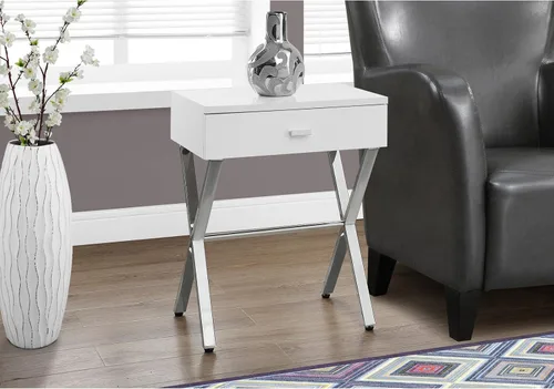 Miniatura 7 de Monarch Specialties Mesita de noche de metal cromado, 22.00 x 12.00 x 18.00 pulgadas, blanco brillante BLANCO BRILLO