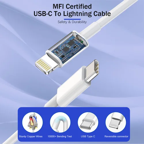 Miniatura 4 de 【Certificado Apple MFi】Cargador Rápido iPhone, Cable de Carga Rápida i Phone Paquete de 3 Cargador iPhone Bloque de Enchufe de Carga Rápida Cable