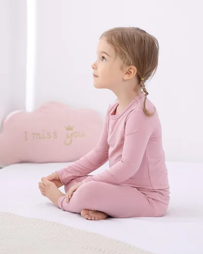 Miniatura 7 de GUISBY Conjunto de pijama de rayón hecho de bambú, para niños y niñas, ropa de dormir de ajuste cómodo para uso diario, conjunto de 2 piezas