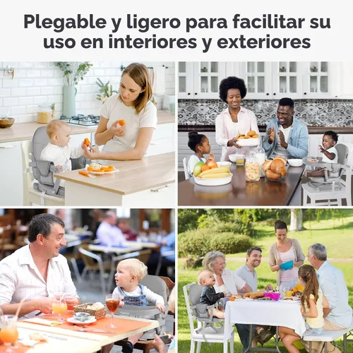 Miniatura 9 de YOLEO Silla alta para bebé, asiento elevador para mesa de comedor, sillas altas plegables con alturas ajustables, asiento elevador de viaje con Gris