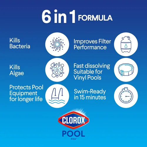 Miniatura 3 de Clorox® Pool&Spa™ Shock XTRABLUE® Plus, mata bacterias y algas en piscinas, listo para nadar en 15 minutos, (paquete de 6)