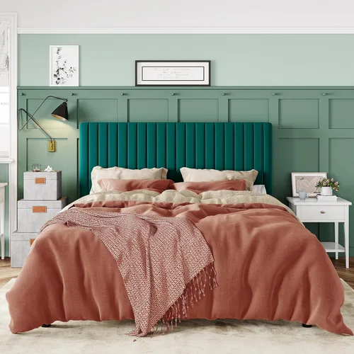 Miniatura 3 de Allewie Base de cama matrimonial, cama de plataforma tapizada de terciopelo con cabecera capitoné de canal vertical ajustable, base de colchón