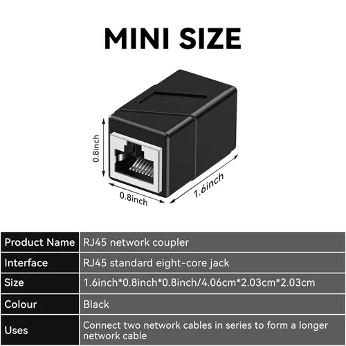 Miniatura 2 de Acoplador RJ45, paquete de 2 adaptadores Ethernet hembra a hembra, adaptador extensor de cable de conexión, modular recto de 8 pines, conectores