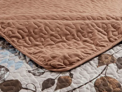 Miniatura 3 de Luxury Home Collection - Juego de colcha reversible acolchada de 2 piezas, tamaño individual/individual XL, estampado floral, hojas color gris