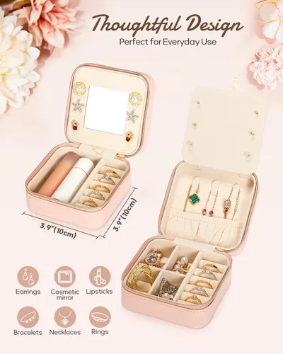 Miniatura 4 de Enthralite Joyero de viaje personalizado, artículos esenciales de viaje para mujeres, organizador de viaje pequeño, joyero para collares, aretes