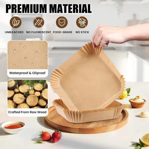 Miniatura 5 de OLESBUR Forros desechables para freidora de aire, 200 forros de papel para freidora de aire de 8 pulgadas, papel pergamino sin blanquear
