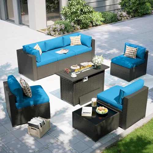 Miniatura 28 de Aoxun Juego de muebles de patio, 7 piezas de sofás seccionales para exteriores con funda impermeable, mimbre de ratán para exteriores, juego