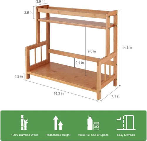 Miniatura 2 de Organizador de encimera de cocina, estante de especias de bambú, organizador de estación de café, estante de encimera, soporte de almacenamiento