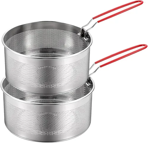 Set de colador de pasta de 2 piezas, colador de fideos de acero inoxidable con asa extraíble, colador de pasta de metal, cesta para freidora