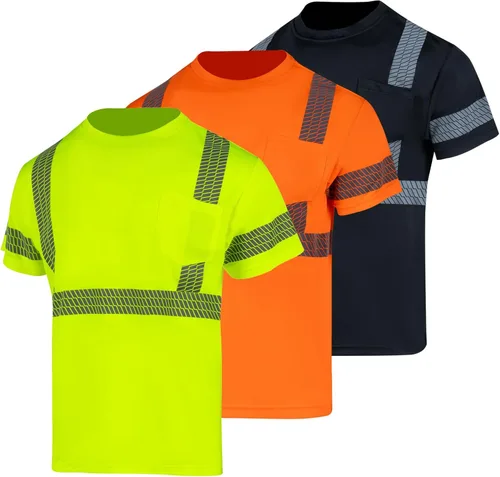 Miniatura 7 de VENDACE Camisas de seguridad para hombre, paquete de 3, alta visibilidad, reflectantes, manga corta, camisa de trabajo negra (negra, 2XL)