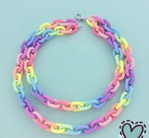 Miniatura 2 de Statement Cute Chunky Colorful Acrylic Link Chain Layer Necklaces Lovely Thick Link Acrylic Rainbow Color Chain Collar Dainty Layered Chain Choker