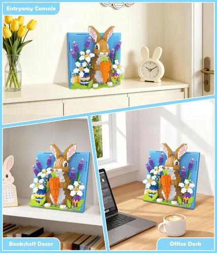 Miniatura 6 de Micro bloques de construcción 3D Pixel Wall Art Decor - Kit creativo de conejito para adultos y adolescentes, pasatiempo para aliviar el estrés, Azul