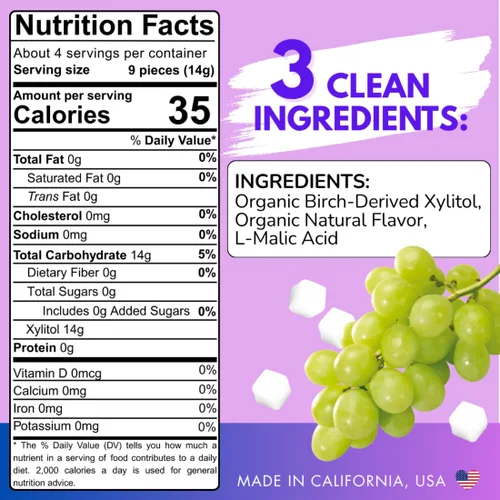 Miniatura 2 de Xylipop Grape - Caramelo de xilitol amigable con los dientes, fabricado con 3 ingredientes orgánicos, sin azúcar y vegano, tratamiento seguro