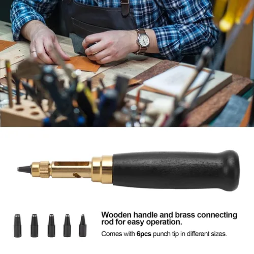 Miniatura 5 de Perforadora de agujero de tornillo, perforadora de agujero para cinturón, 6 tamaños de punta, papel de cuero, tornillo ajustable para coser cuero