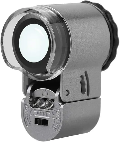 Lupa de joyería de bolsillo 50X mini lupa de joyería con luz LED UV, lupa portátil para ojos, lupa de moneda, microscopio de mano para joyería,