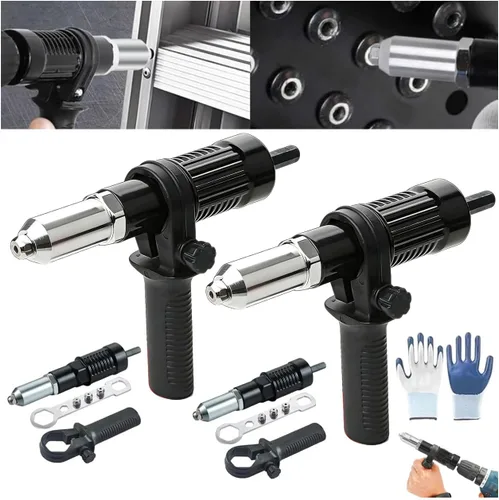 Miniatura 8 de Kit de adaptador de pistola remachadora eléctrica profesional, adaptador de taladro de tuerca de remache eléctrica de acero aleado, convierte tus