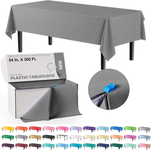 Miniatura 17 de Party Solids Rollo de Mantel de Mesa de Plástico Negro de 54 Pulgadas X 300 Pies en una Caja de Corte a Medida con Conveniente Cortador Deslizante.