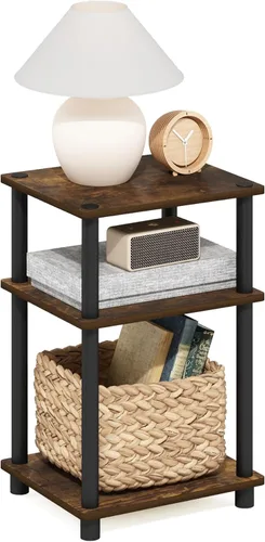 Furinno JUST - Mesa auxiliar lateral, mesa de 3 niveles, estante de noche con estantes abiertos, mesita de noche, ensamble sin herramientas, para