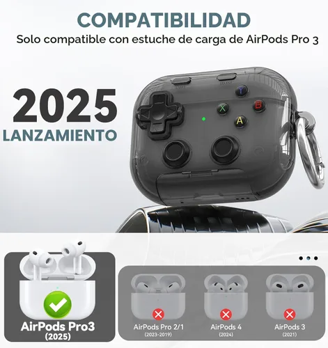 Miniatura 2 de Funda para AirPods Pro 3, con botón presionable, bloqueo de seguridad y soporte para teléfono, funda de regalo divertida para mujeres y hombres