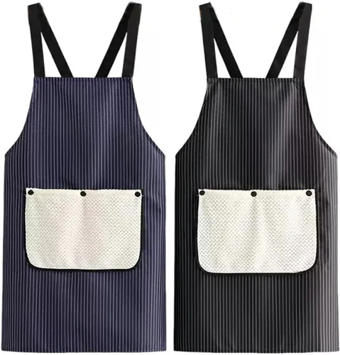 Miniatura 8 de Paquete de 2 delantales de cocina con toallita de mano, resistente a las gotas de agua con 2 bolsillos, delantales de cocina para mujeres y hombres