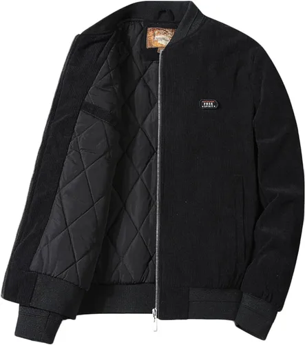 Chaquetas bomber negras para hombre: abrigos de vuelo de manga larga con cremallera completa y bolsillos, ajuste holgado, trajes de otoño e invierno