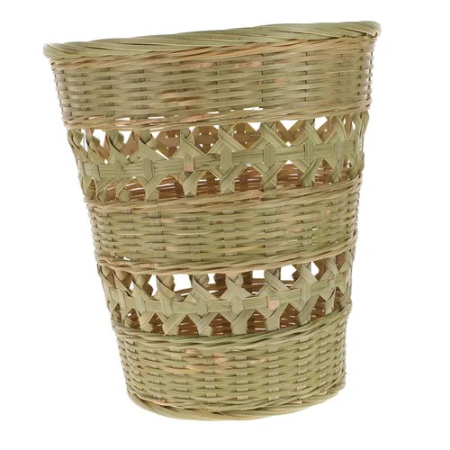 COLLBATH Cesta de basura bohemia para baño, papelera tejida de madera, papelera de madera, cesta de papel, decoración vintage