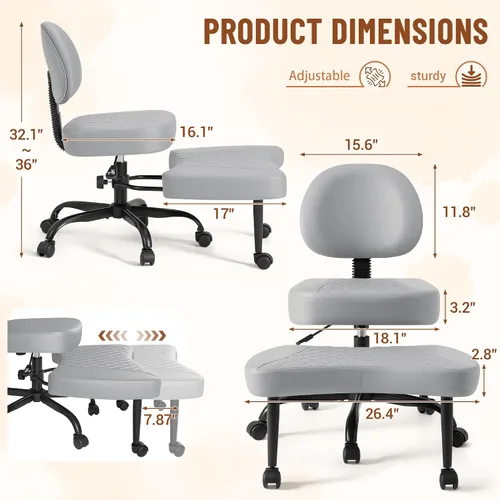 Miniatura 2 de Homall Silla ergonómica de escritorio de oficina con patas cruzadas con ruedas, giratoria de 360° y altura ajustable para meditación y TDAH, silla