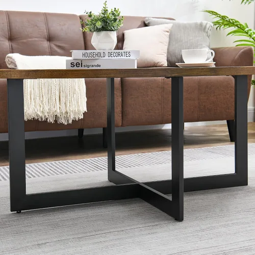 Miniatura 8 de Mesa de café ovalada de madera sólida con patas cruzadas de metal, mesa de bar de 47.9" industrial, mesa de cóctel para sala de estar, cocina