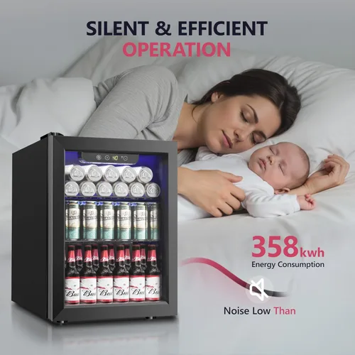 Miniatura 7 de Icyglee Refrigerador de bebidas, mini refrigerador para 16 botellas y 68 latas con puerta de vidrio, refrigerador independiente de bebidas para vino