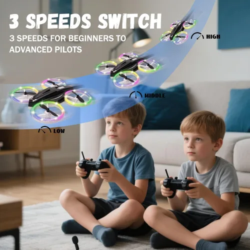 Miniatura 5 de Mini dron de juguete para niños, dron controlado a distancia, cuadricóptero con retención de altitud y modo sin cabeza, protección completa