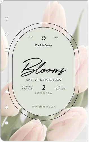 FranklinCovey - Recambio de planificador Blooms | Dos páginas por día - encuadernado en anillo (compacto, abril de 2026 - marzo de 2027)