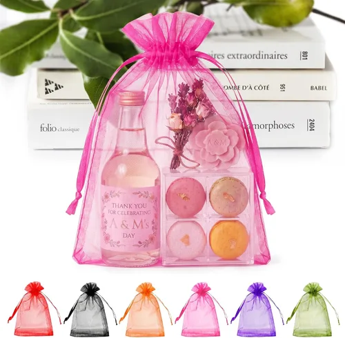 Miniatura 8 de ANZNKU Paquete de 50 bolsas de organza surtidas de 6 x 9 pulgadas, bolsas de malla con cordón, bolsa de malla para regalos, bolsa de organza grande