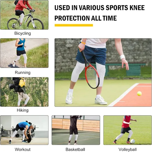 Miniatura 21 de Paquete de 2 pantalones de baloncesto para hombre con rodilleras 3/4 capri acolchadas, mallas de compresión deportivas, capa base atlética