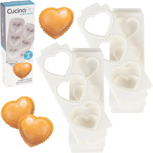 Moldes para ravioles de corazón jumbo de 3 pulgadas, 2 unidades, máquina de pasta rellena casera, bandeja de 2 piezas y prensa para hacer 3 raviolis