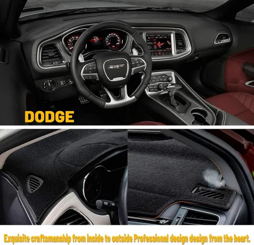 Miniatura 5 de Tapete antideslizante para tablero de instrumentos compatible con Dodge Challenger 2015-2022 Protector solar (borde negro)
